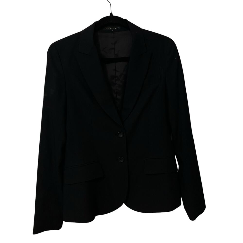 Theory Black Two Button Wool Blend Blazer Style 80276121 Size 8